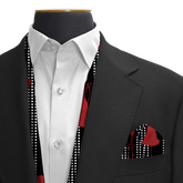 BLACK & RED TASSELS SILK SCARF & POCKET SQUARE SET